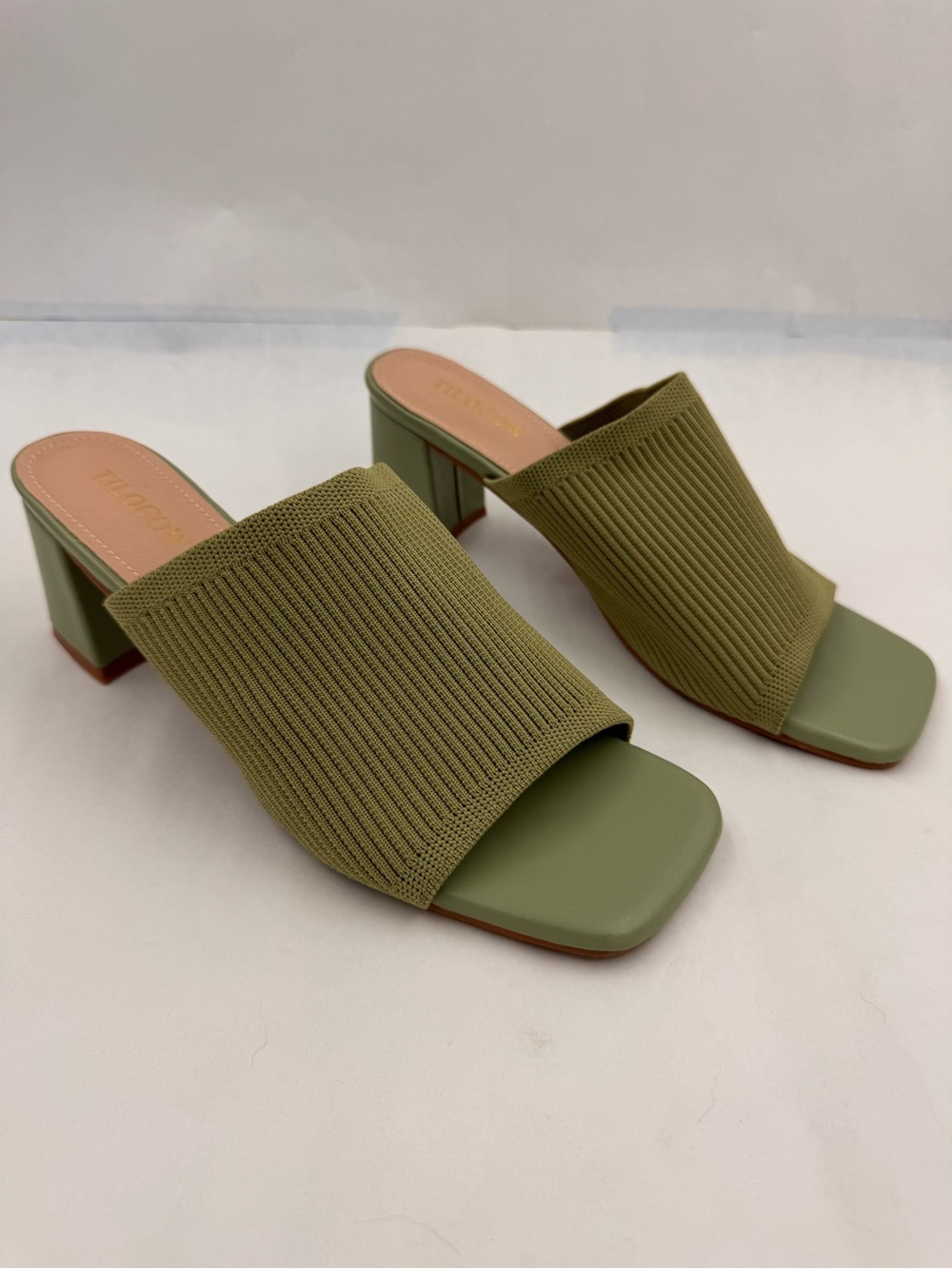 Tilocow Olive Green Knit  Slide Sandal Heels, Women’s Size 10, Never Worn NWOT